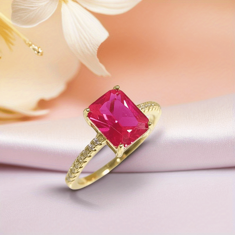 3 Carat 925 Silver Artificial Gemstones Ring, Rectangular Design
